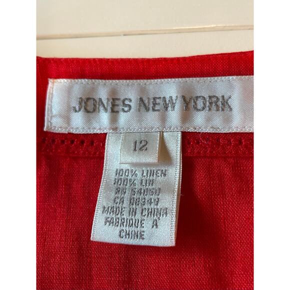 Jones New York 100% Linen Blouse Sz 12 Button Front Long Sleeves V-Neck Preppy - Picture 2 of 9